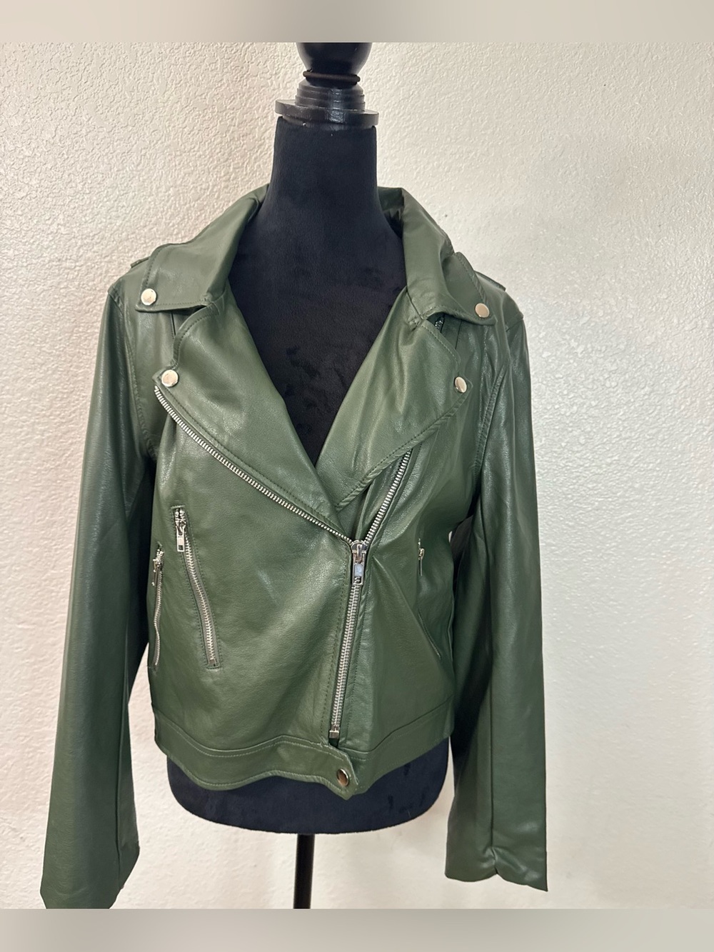 Zenana Outfitters Dark Green Leather Moto Jacket